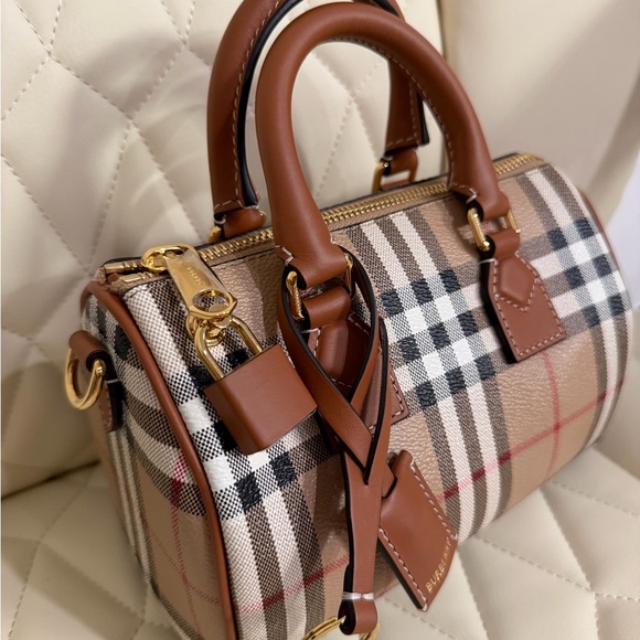 Burberry Tan and Brown Checkered Satchel - Picture 3 of 6